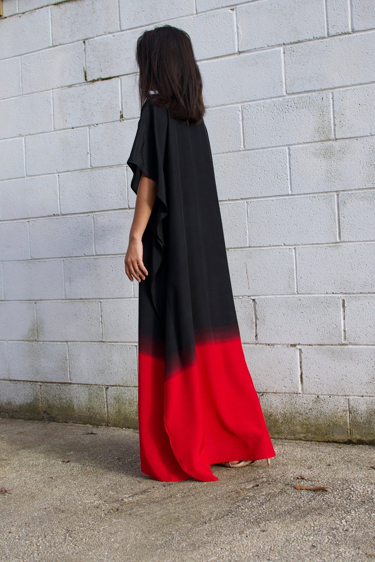 MALA handworks  Cora Kaftan in Black and Red Hand Painted Batik