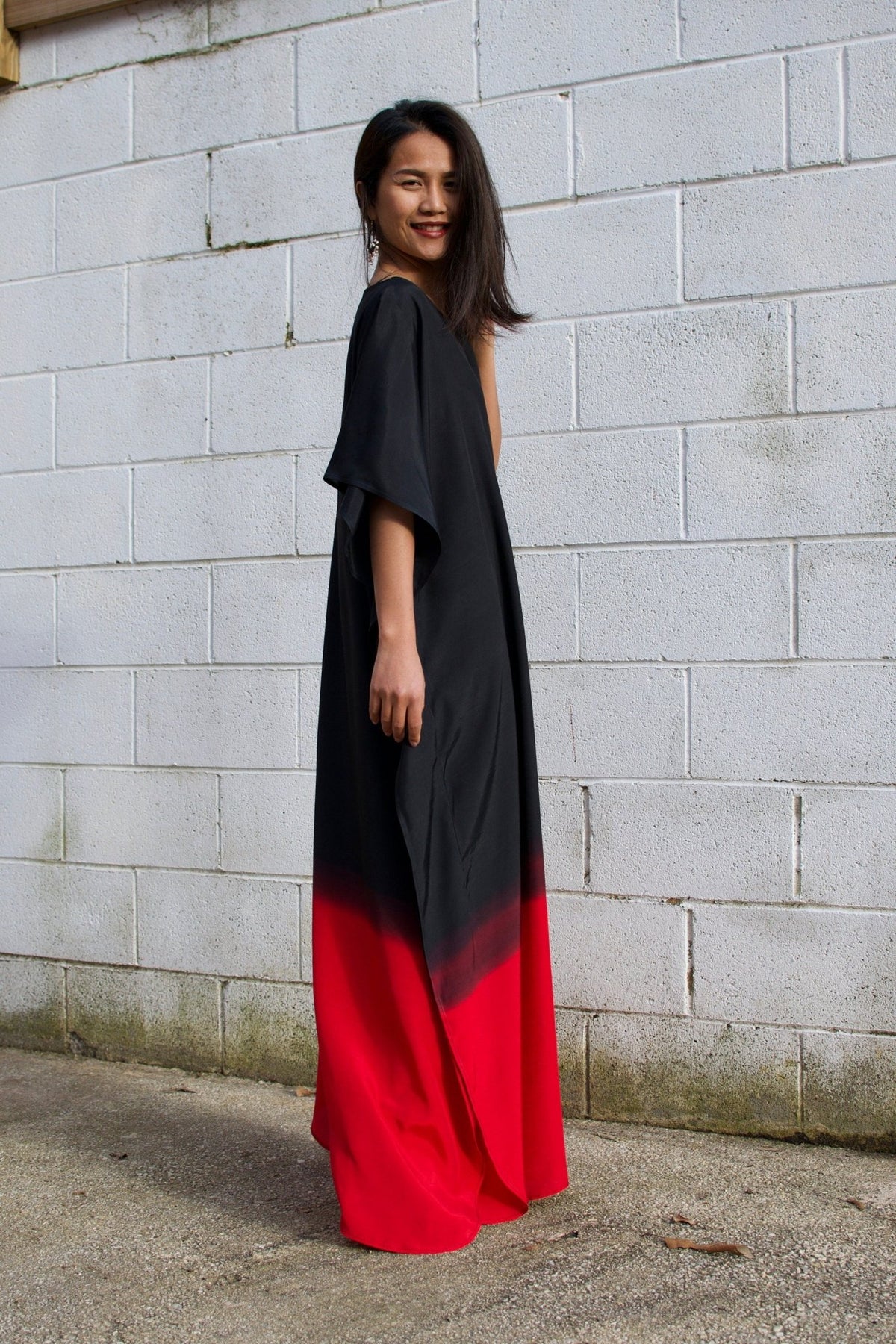 MALA handworks  Cora Kaftan in Black and Red Hand Painted Batik