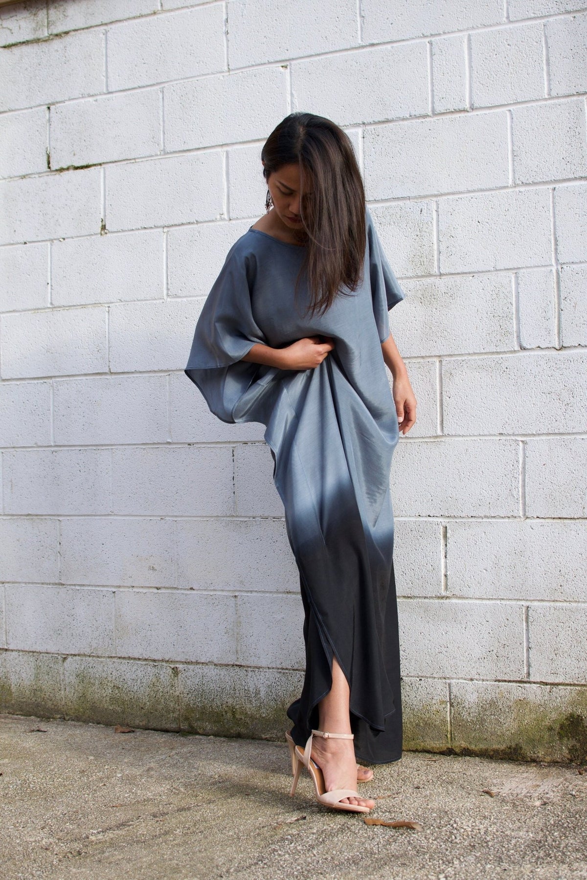 MALA handworks  Cora Kaftan in Gray and Black Hand Painted Batik