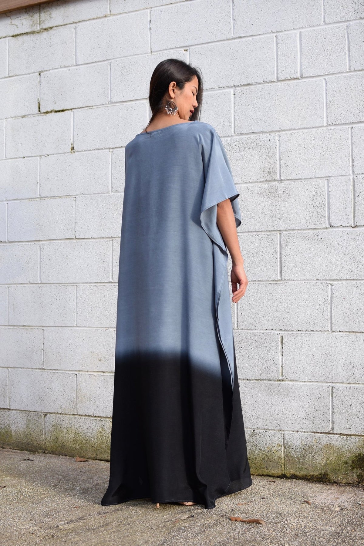 MALA handworks  Cora Kaftan in Gray and Black Hand Painted Batik