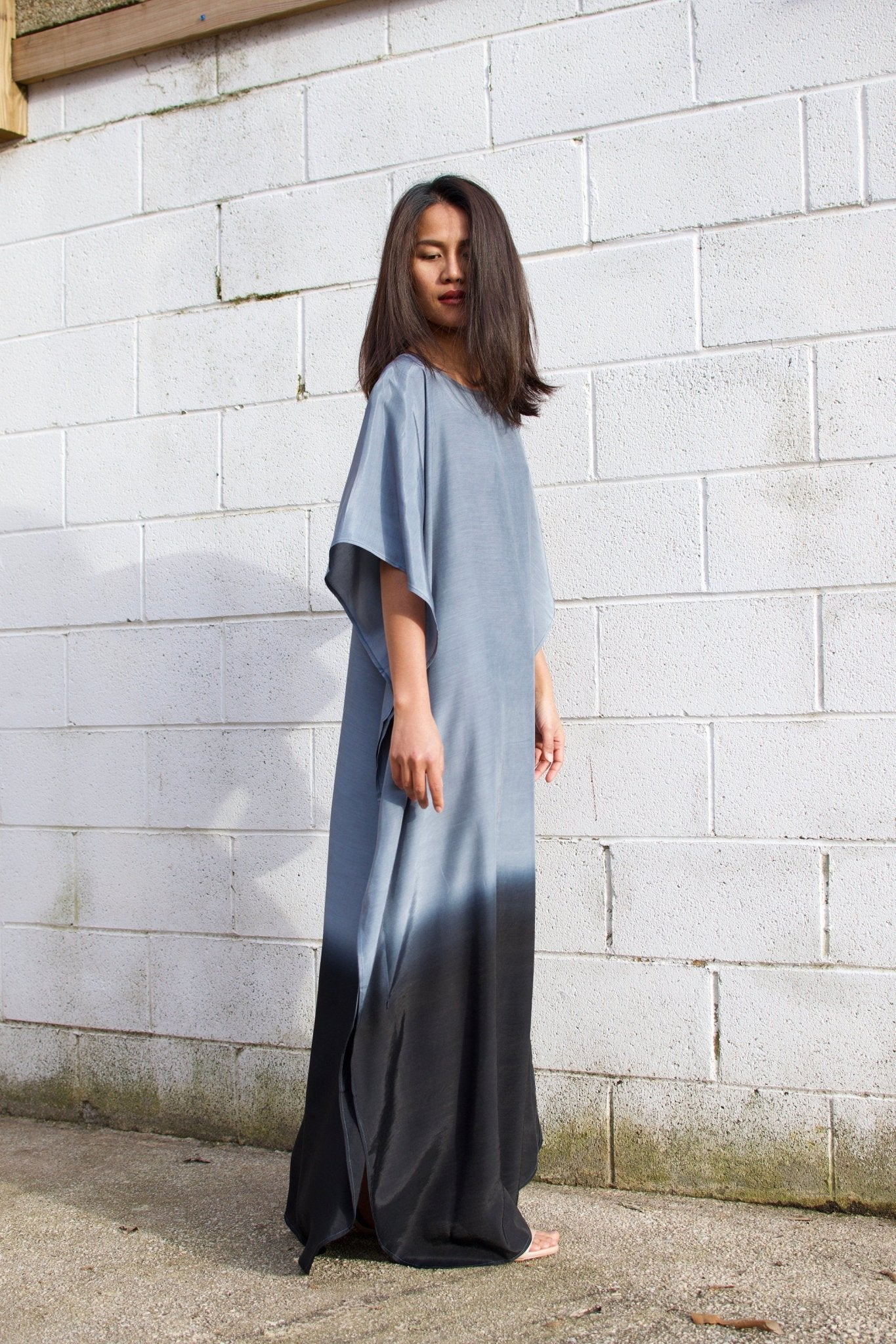 MALA handworks  Cora Kaftan in Gray and Black Hand Painted Batik