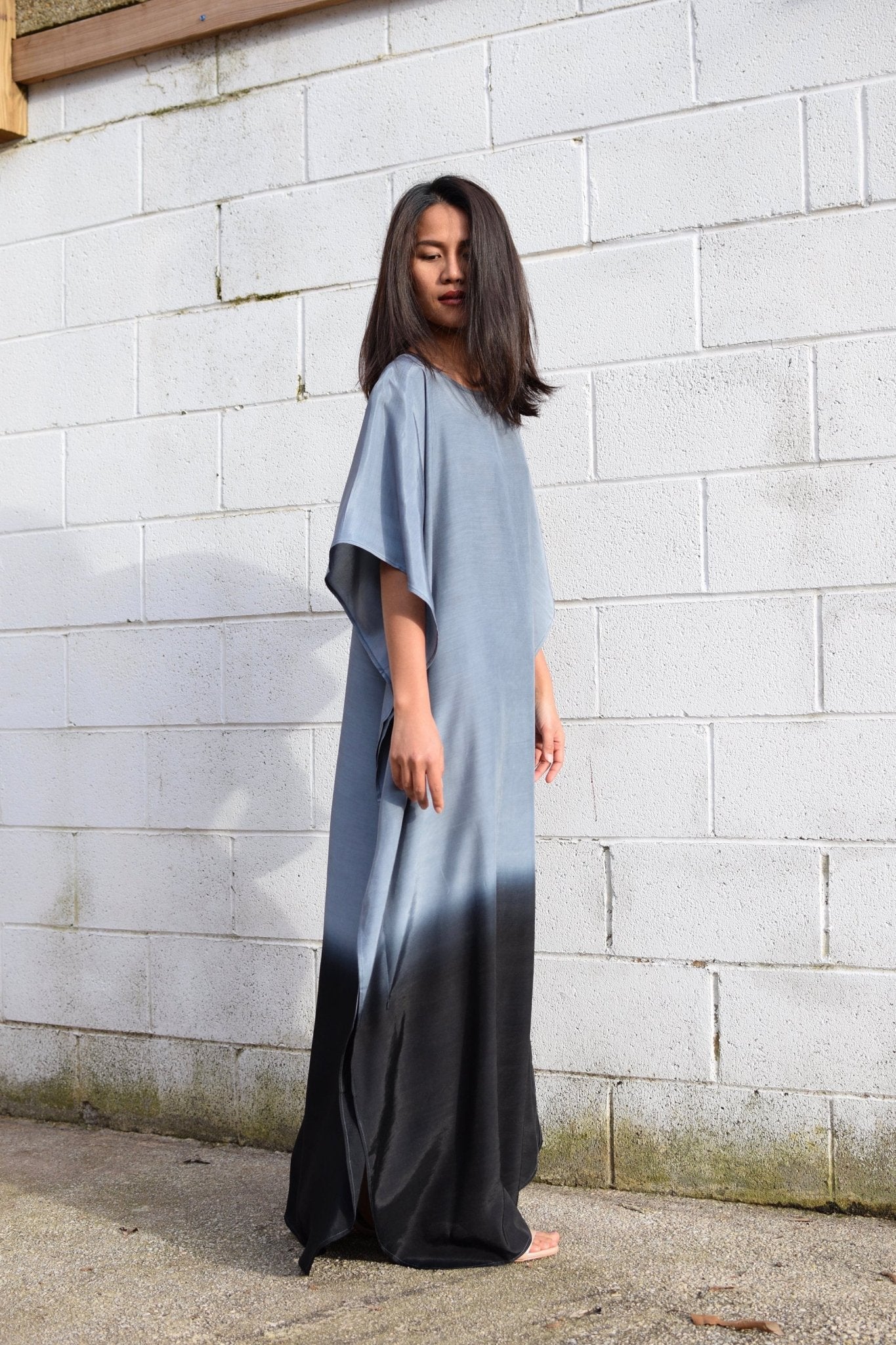 MALA handworks  Cora Kaftan in Gray and Black Hand Painted Batik