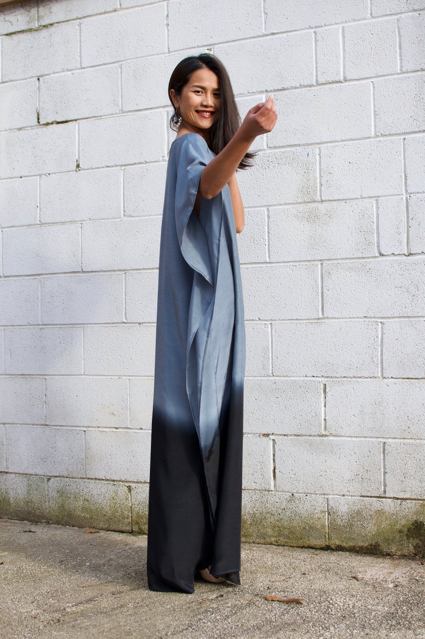 MALA handworks  Cora Kaftan in Gray and Black Hand Painted Batik