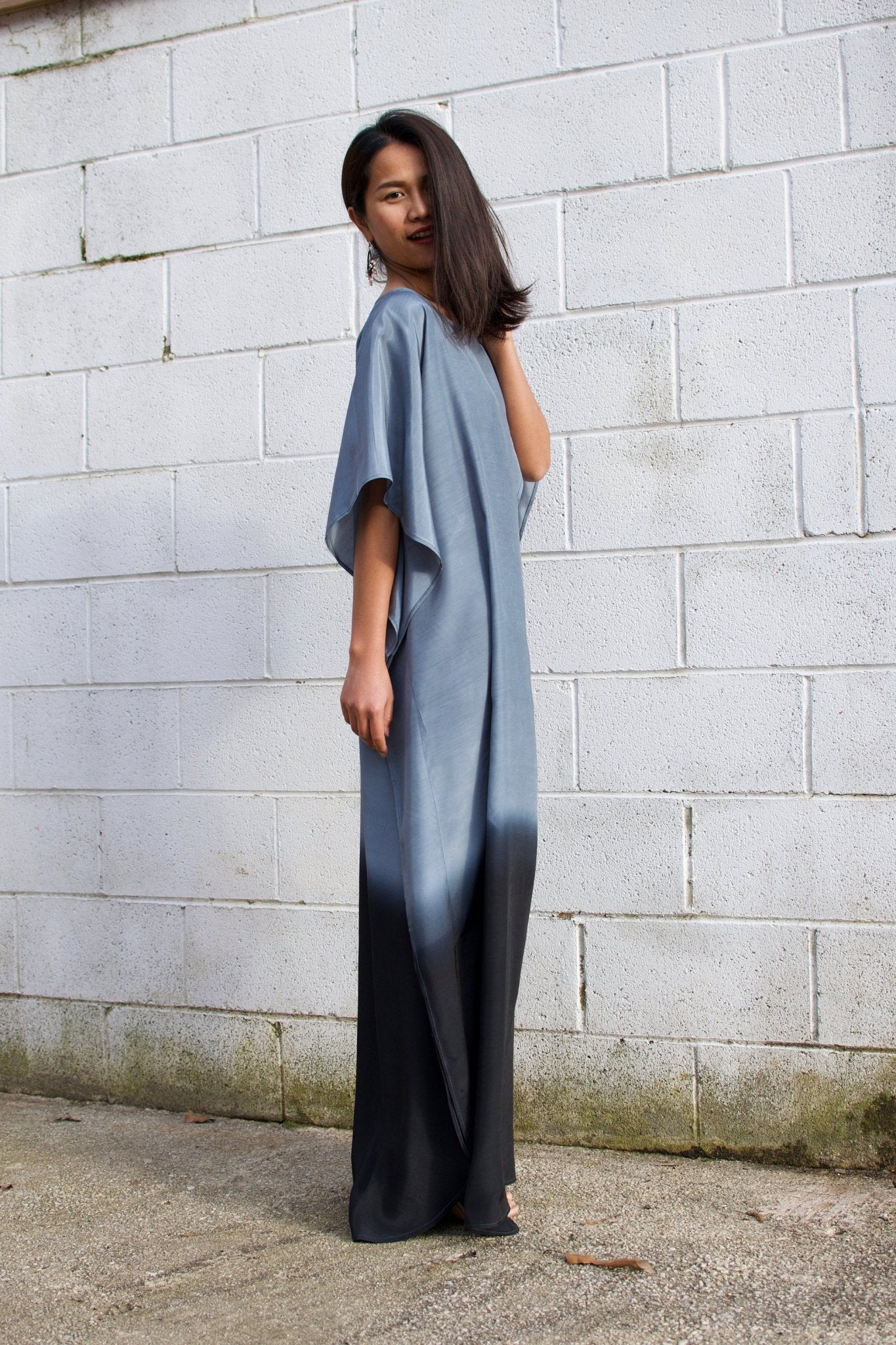 MALA handworks  Cora Kaftan in Gray and Black Hand Painted Batik