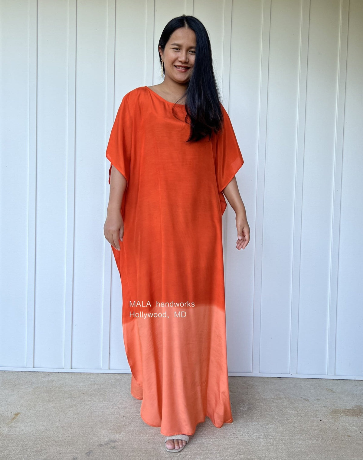 MALA handworks  Cora Kaftan in Orange and Hand Painted Batik