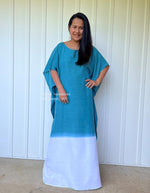MALA handworks  Cora Kaftan in Teal and White Hand Painted Batik
