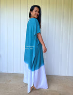MALA handworks  Cora Kaftan in Teal and White Hand Painted Batik