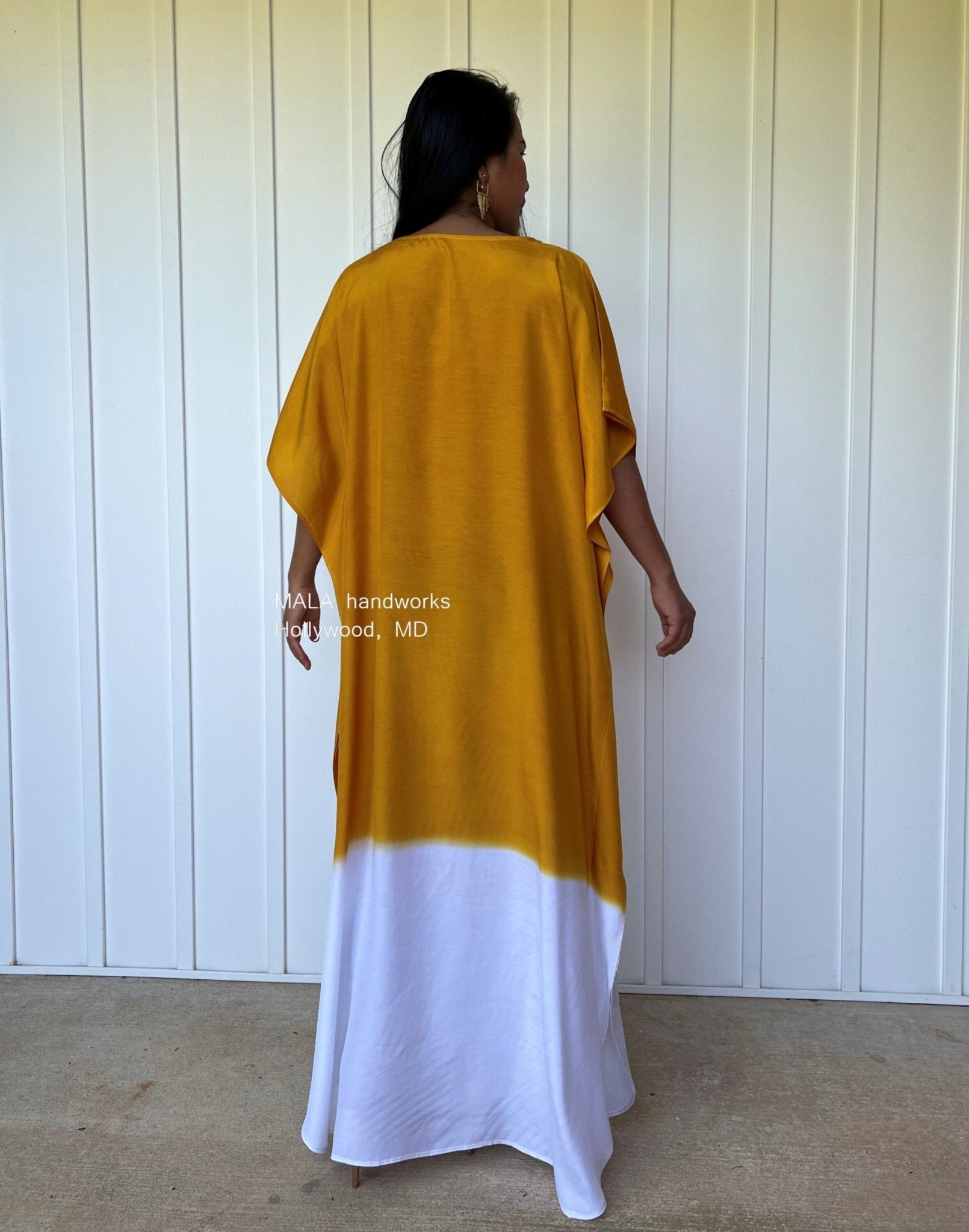 MALA handworks  Cora Kaftan in Yellow and White Hand Painted Batik