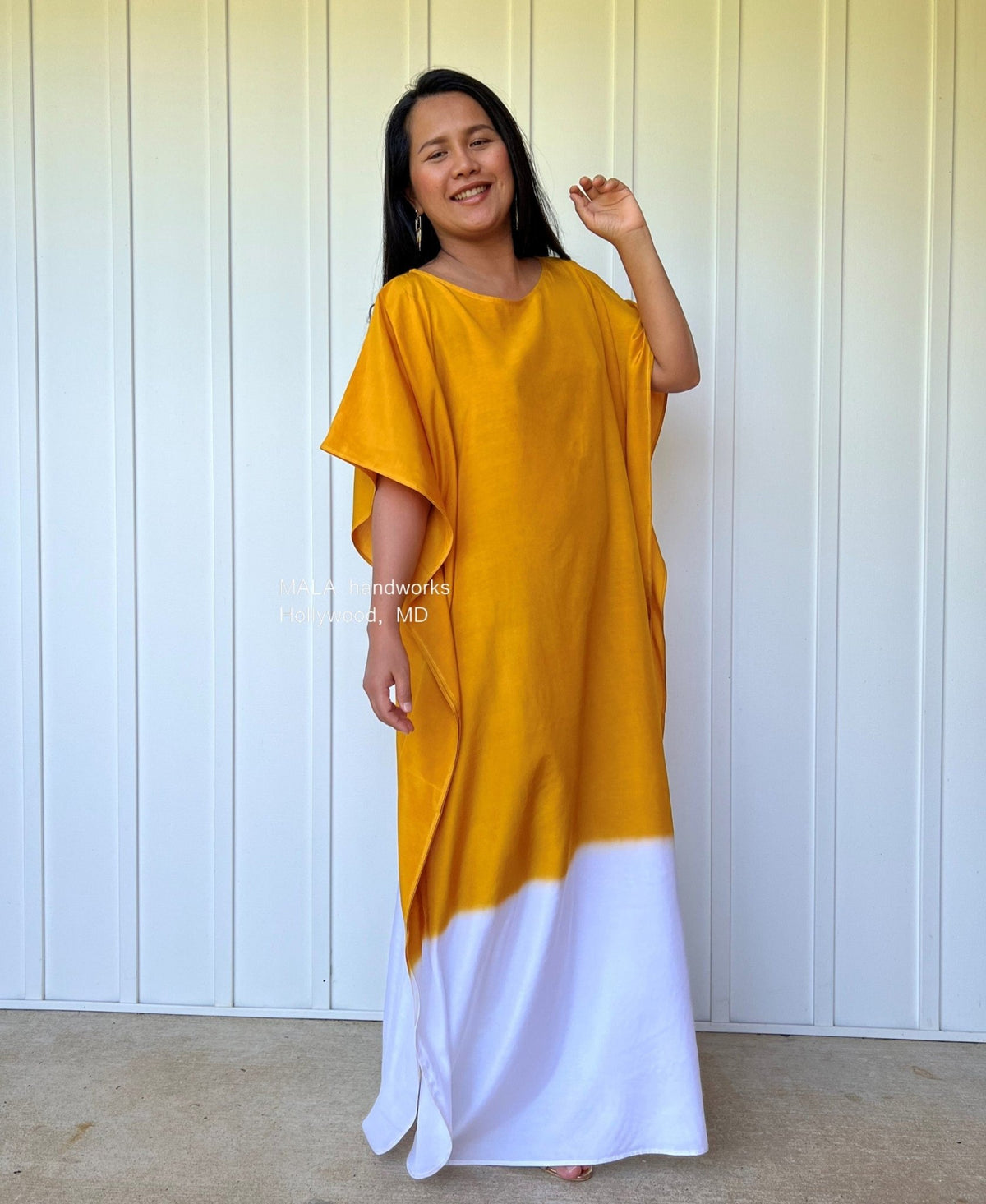 MALA handworks  Cora Kaftan in Yellow and White Hand Painted Batik