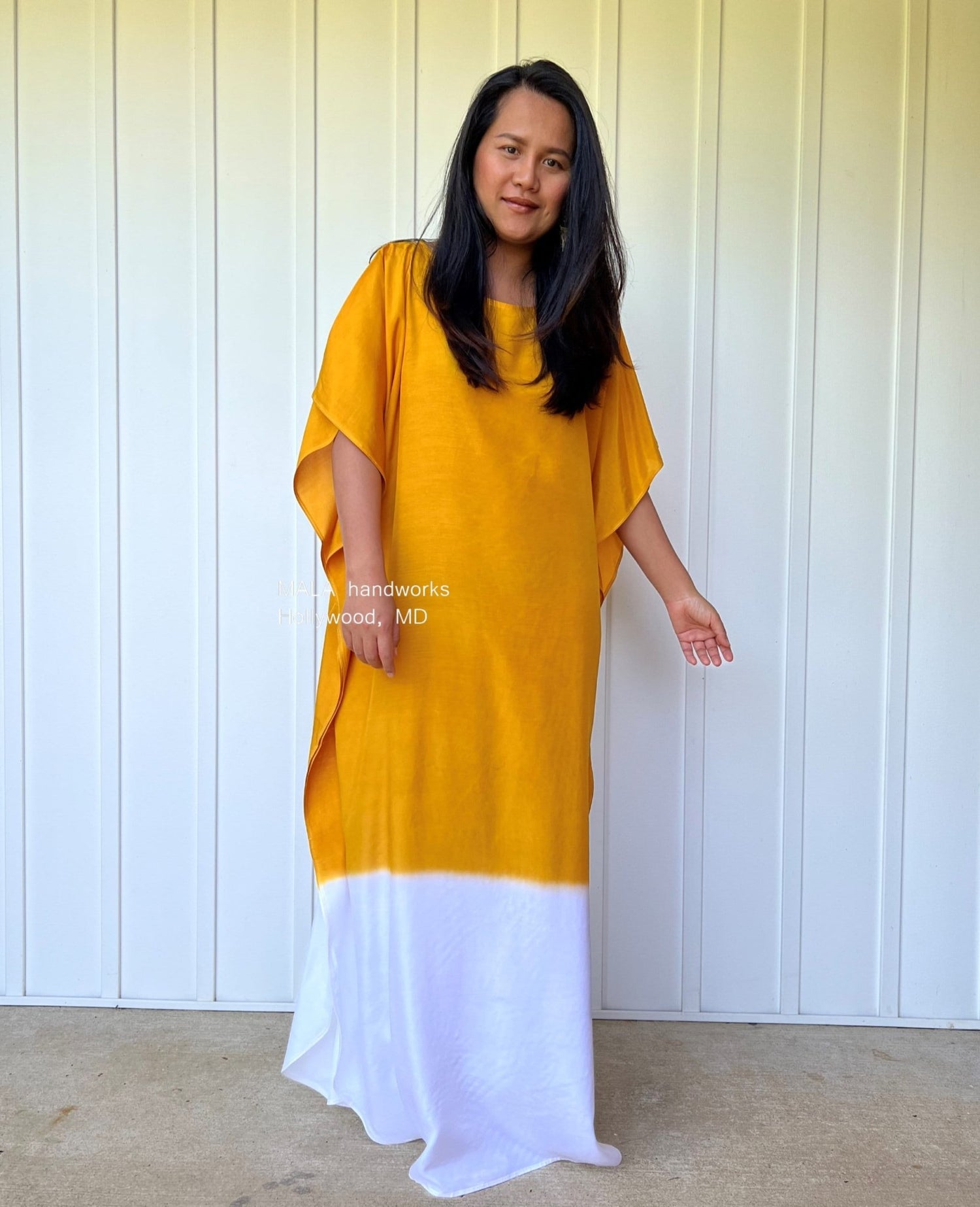 MALA handworks  Cora Kaftan in Yellow and White Hand Painted Batik
