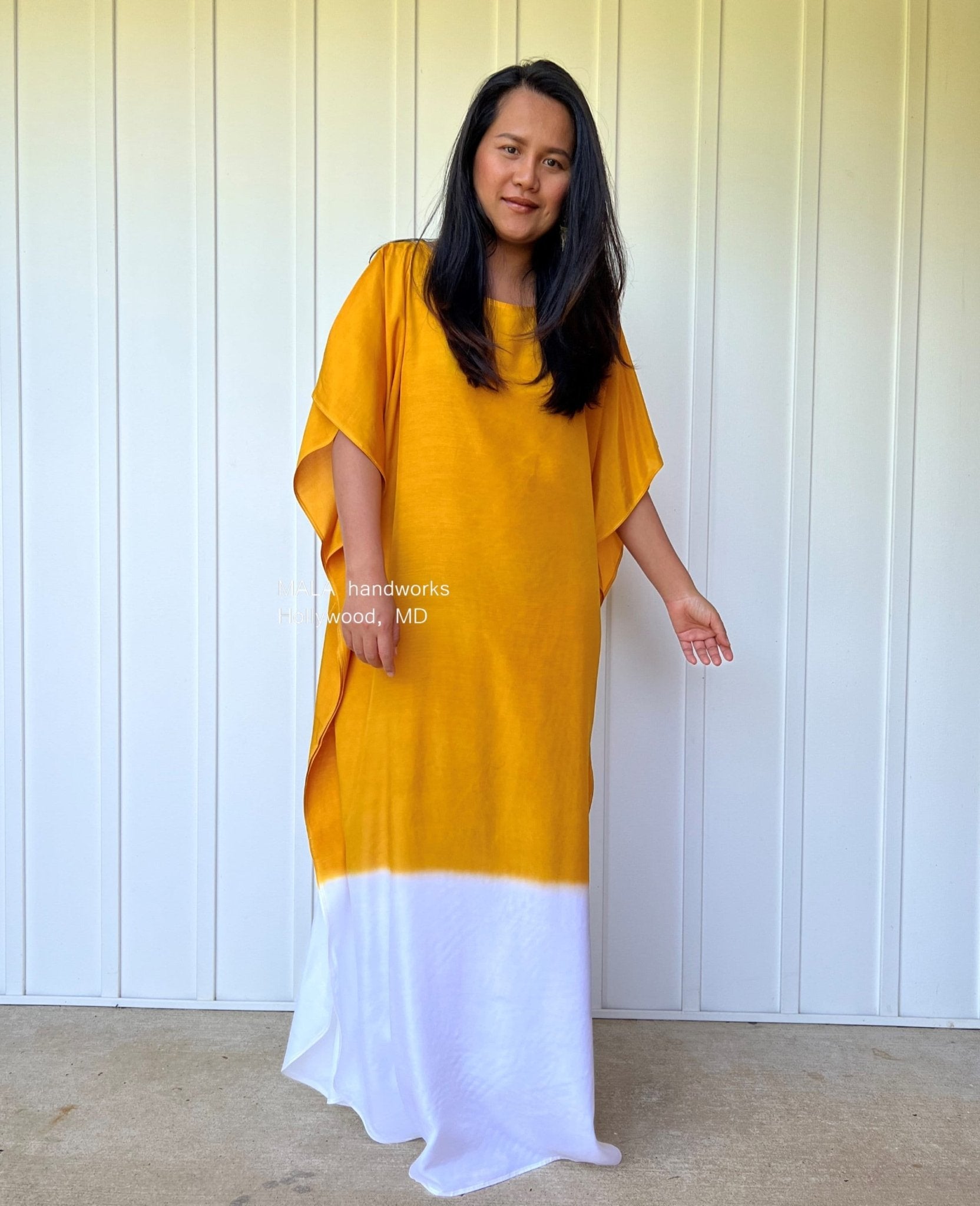 MALA handworks  Cora Kaftan in Yellow and White Hand Painted Batik