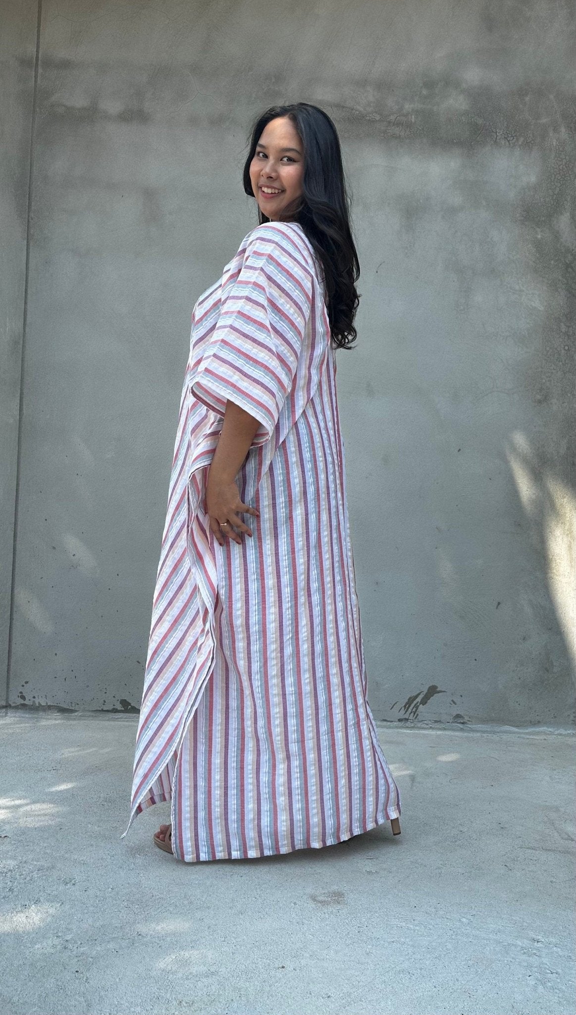 Mala Handworks Ella Plus Size Cotton Kaftan with Beige Stripes