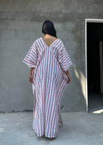 Mala Handworks Ella Plus Size Cotton Kaftan with Beige Stripes