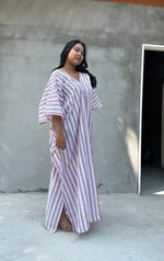 Mala Handworks Ella Plus Size Cotton Kaftan with Beige Stripes