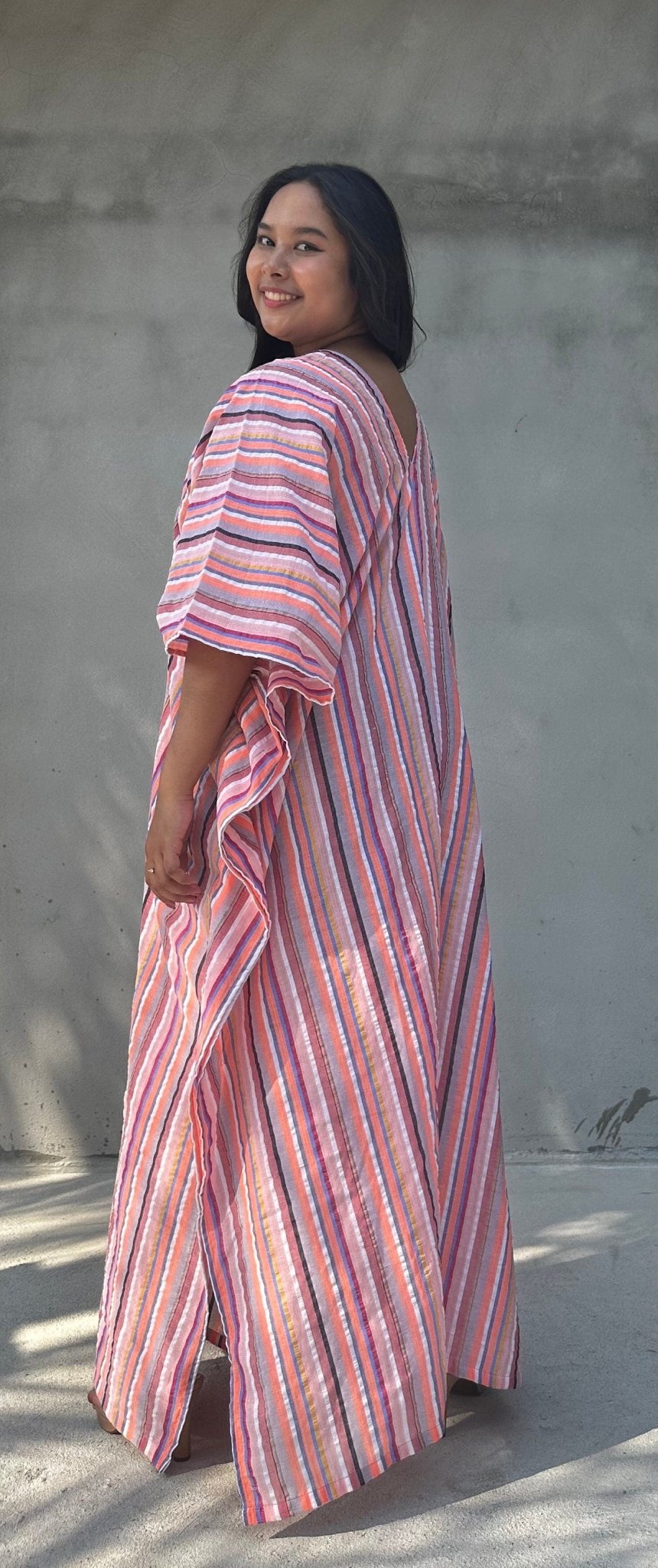 Mala Handworks Ella Plus Size Cotton Kaftan with Bubblegum Stripes