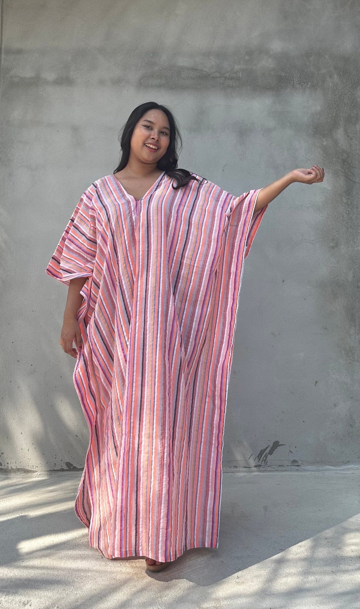 Mala Handworks Ella Plus Size Cotton Kaftan with Bubblegum Stripes