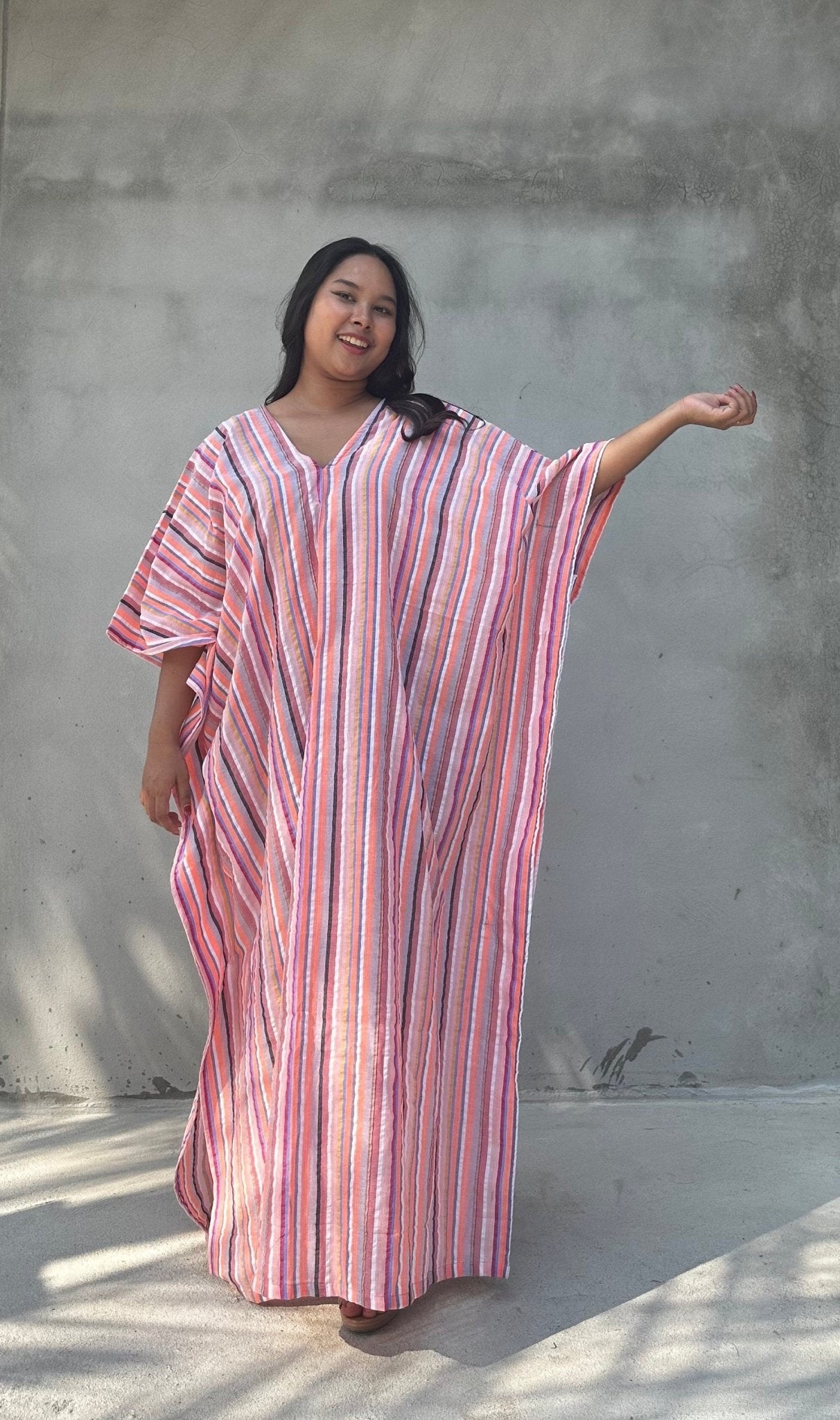 Mala Handworks Ella Plus Size Cotton Kaftan with Bubblegum Stripes