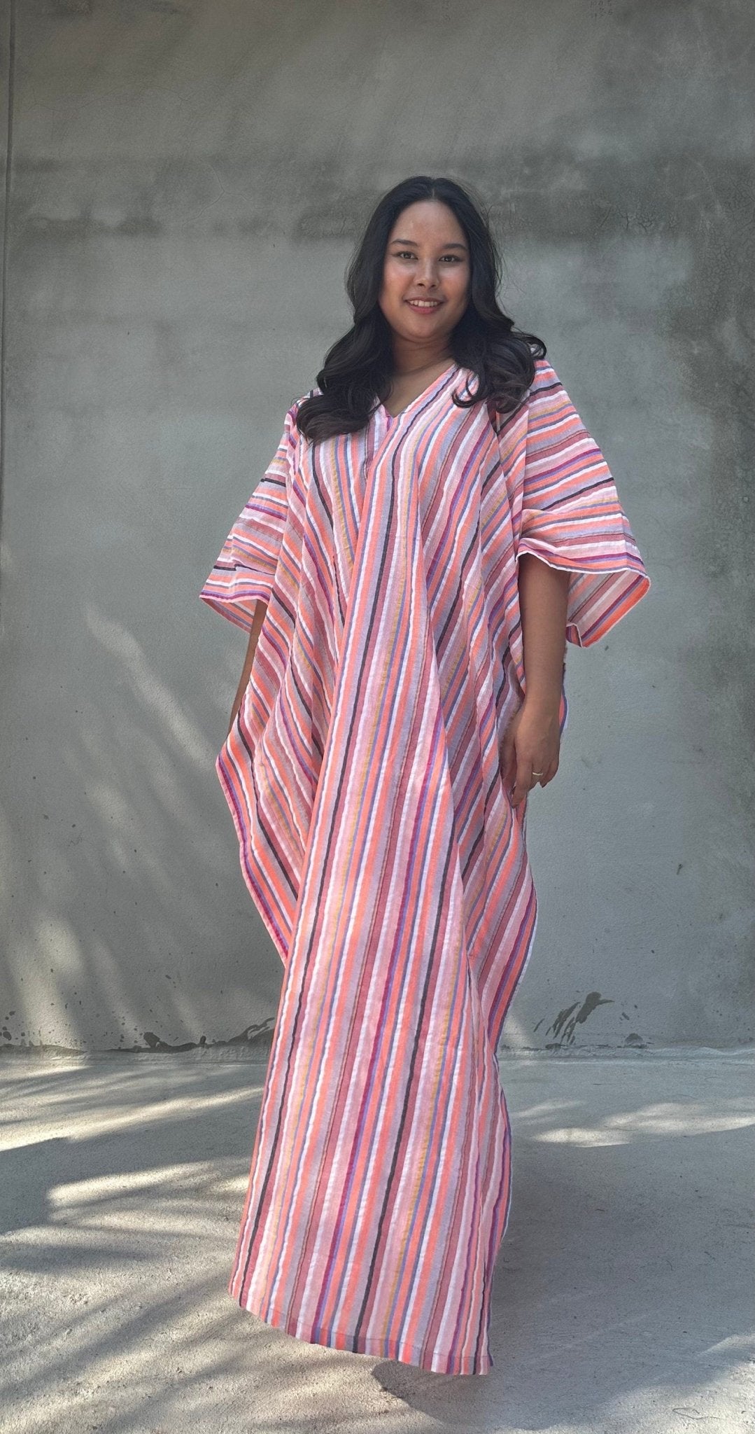 Mala Handworks Ella Plus Size Cotton Kaftan with Bubblegum Stripes