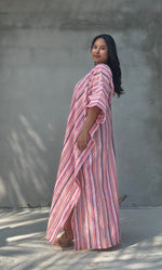 Mala Handworks Ella Plus Size Cotton Kaftan with Bubblegum Stripes