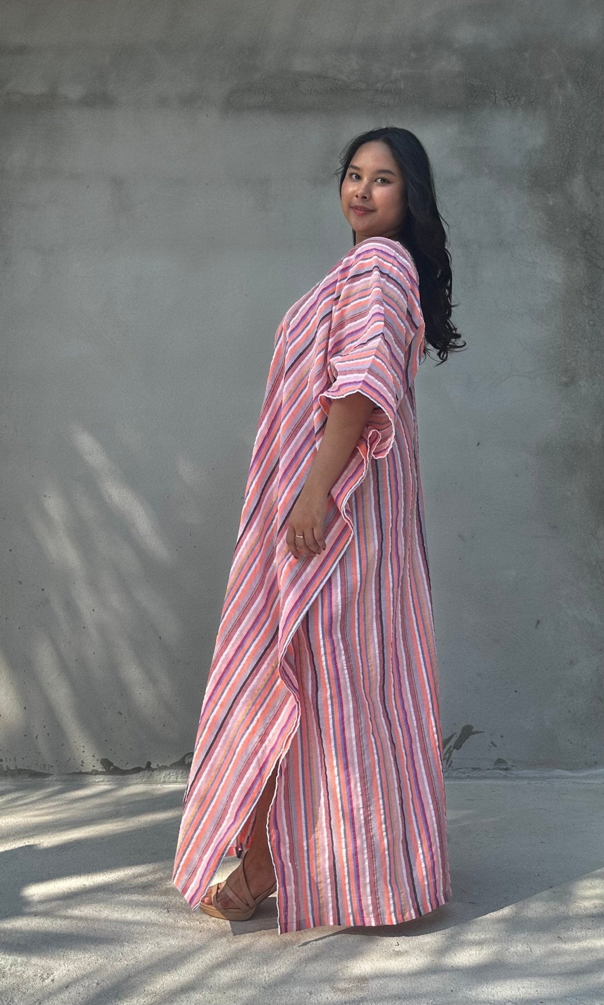 Mala Handworks Ella Plus Size Cotton Kaftan with Bubblegum Stripes