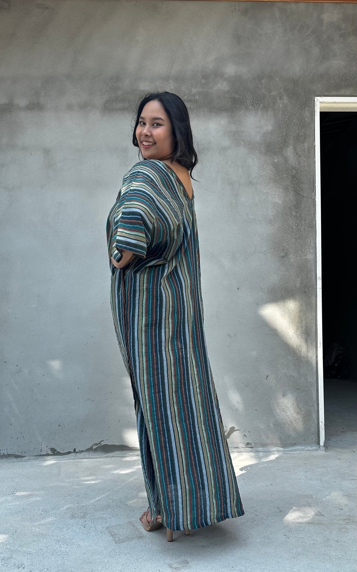 Mala Handworks Ella Plus Size Cotton Kaftan with Jade Stripes