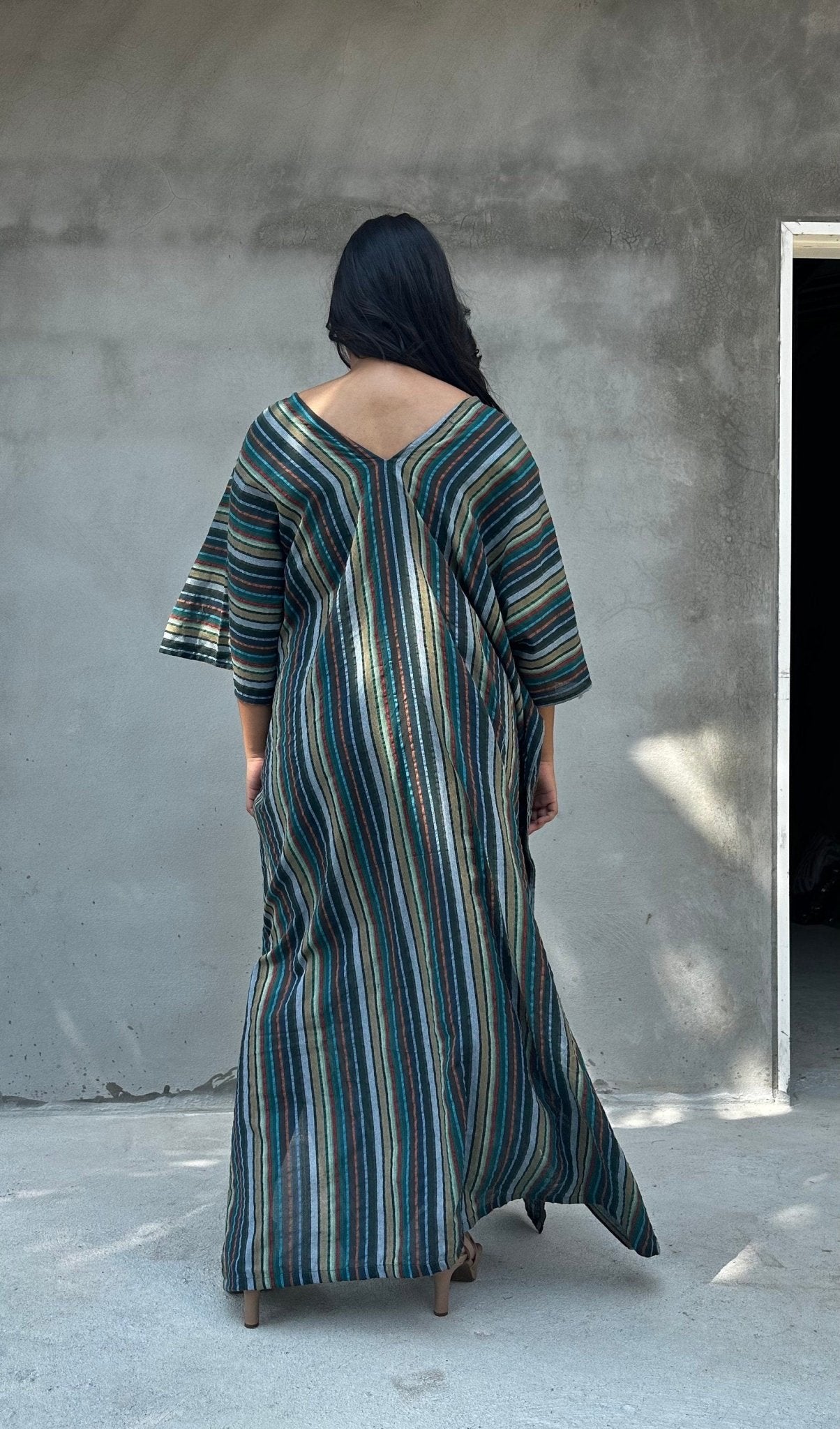 Mala Handworks Ella Plus Size Cotton Kaftan with Jade Stripes