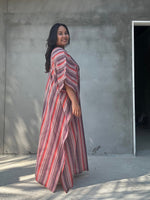 Mala Handworks Ella Plus Size Cotton Kaftan with Mauve and Raspberry Stripes