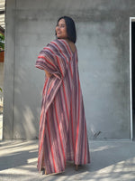 Mala Handworks Ella Plus Size Cotton Kaftan with Mauve and Raspberry Stripes