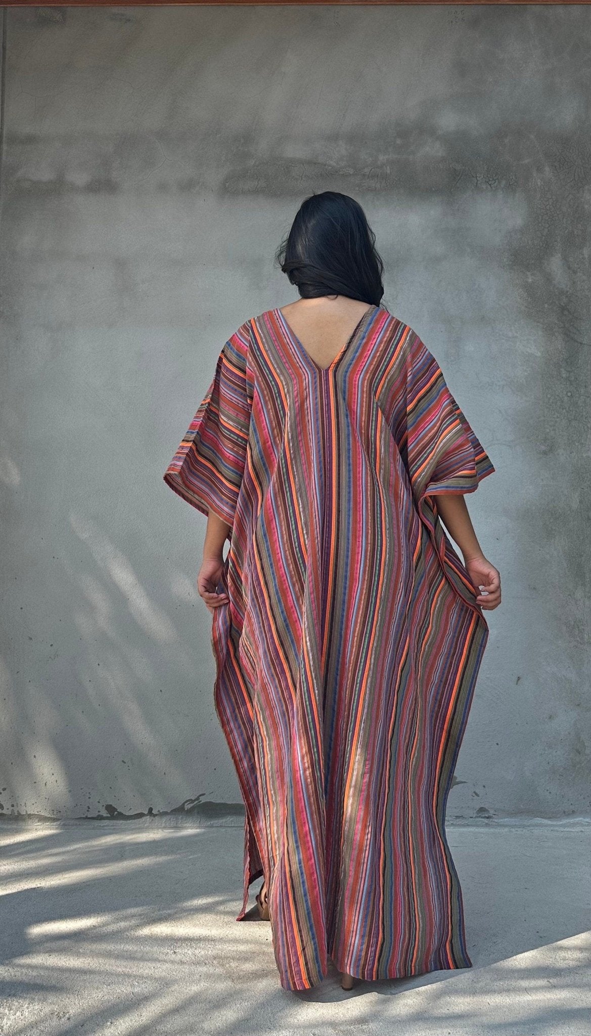Mala Handworks Ella Plus Size Cotton Kaftan with Mauve Stripes