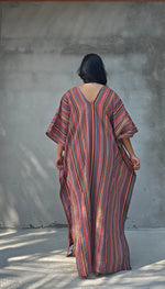 Mala Handworks Ella Plus Size Cotton Kaftan with Mauve Stripes