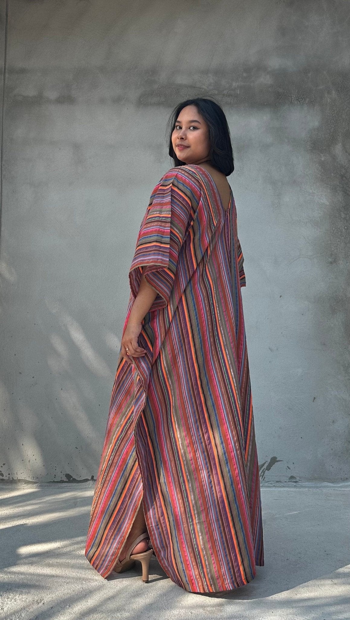 Mala Handworks Ella Plus Size Cotton Kaftan with Mauve Stripes