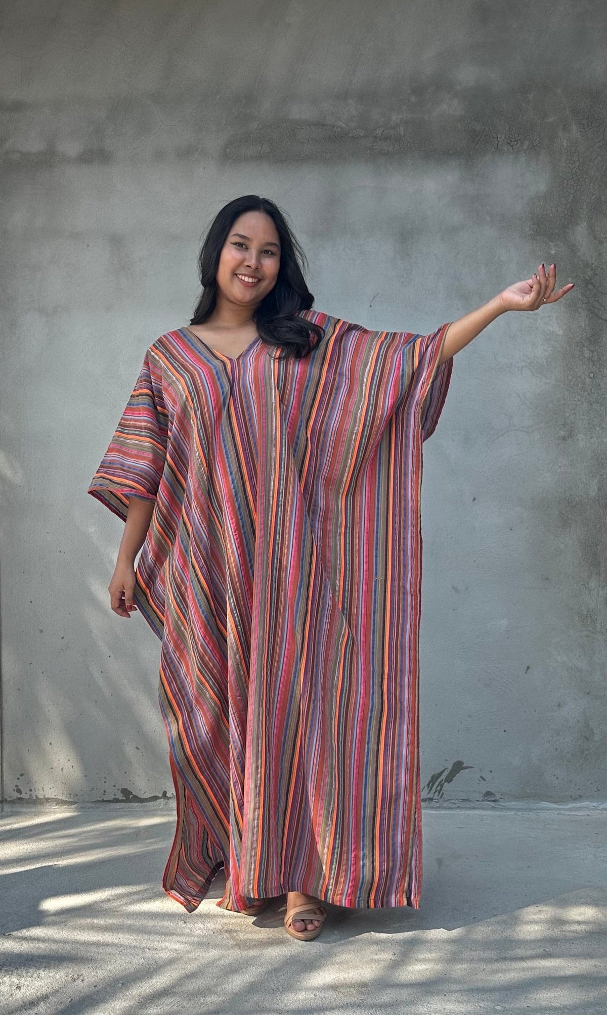 Mala Handworks Ella Plus Size Cotton Kaftan with Mauve Stripes