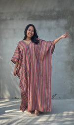 Mala Handworks Ella Plus Size Cotton Kaftan with Mauve Stripes