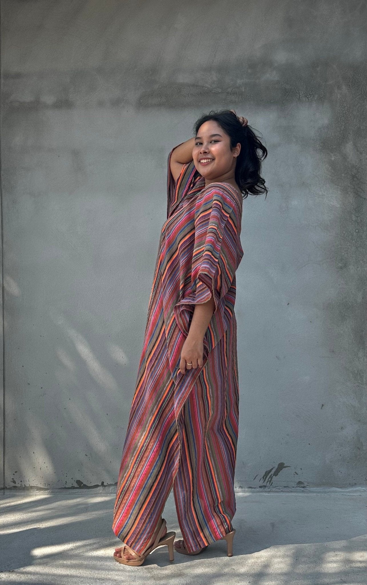 Mala Handworks Ella Plus Size Cotton Kaftan with Mauve Stripes