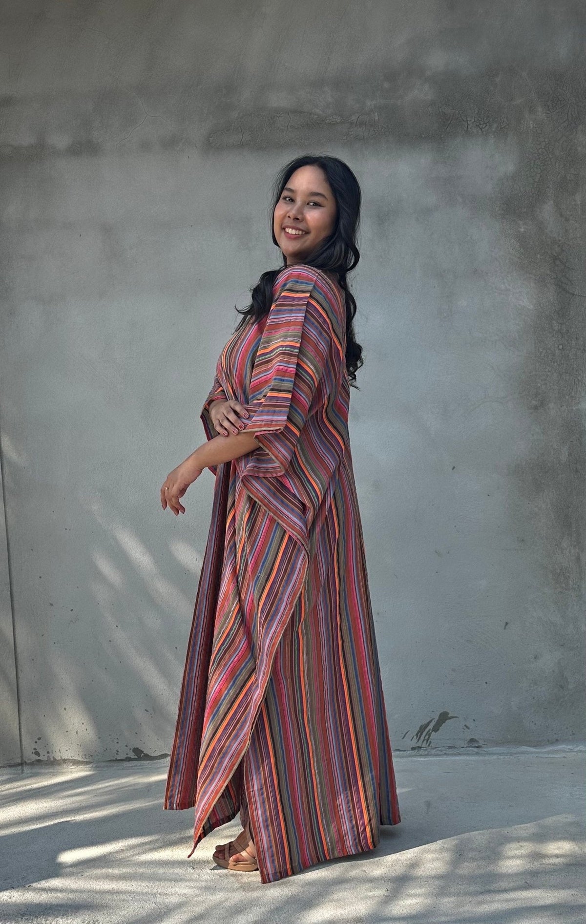 Mala Handworks Ella Plus Size Cotton Kaftan with Mauve Stripes