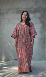 Mala Handworks Ella Plus Size Cotton Kaftan with Mauve Stripes