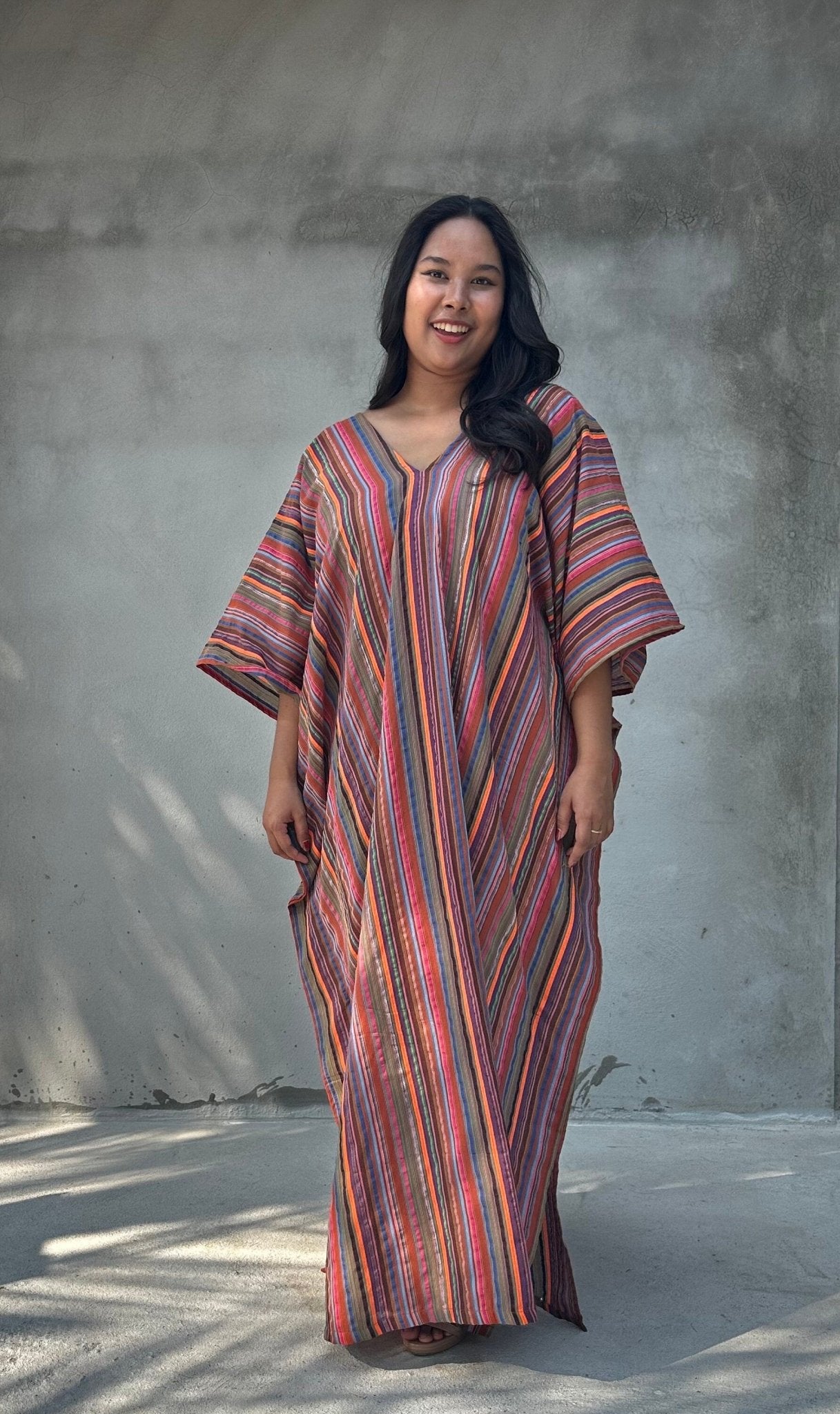 Mala Handworks Ella Plus Size Cotton Kaftan with Mauve Stripes