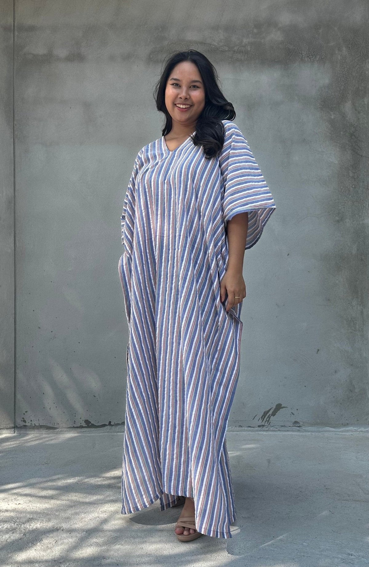Mala Handworks Ella Plus Size Cotton Kaftan with Mist Stripes