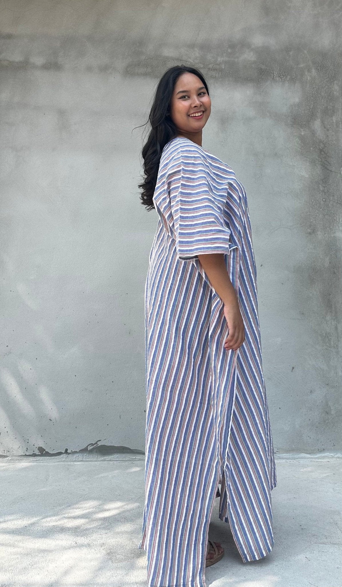 Mala Handworks Ella Plus Size Cotton Kaftan with Mist Stripes