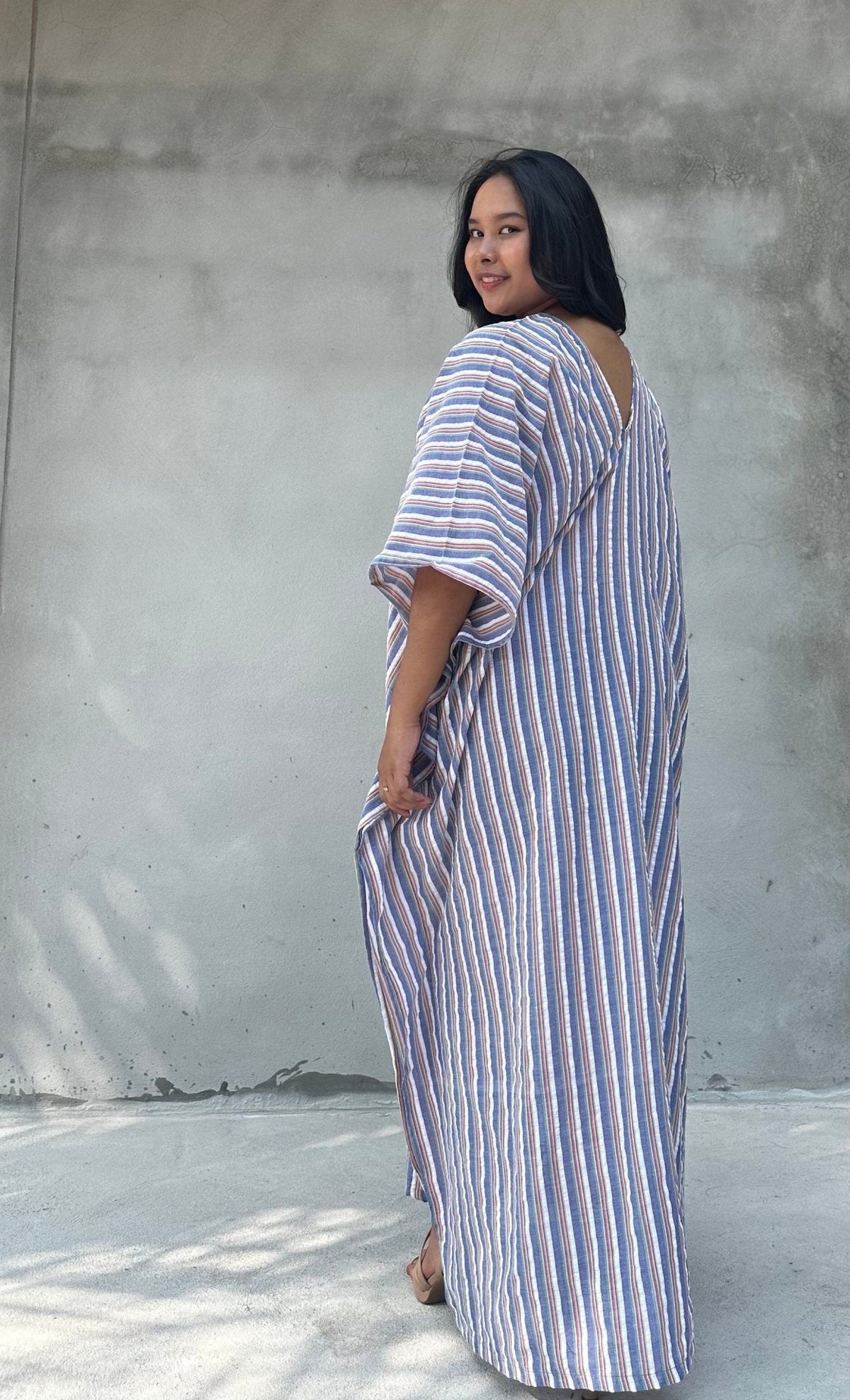 Mala Handworks Ella Plus Size Cotton Kaftan with Mist Stripes