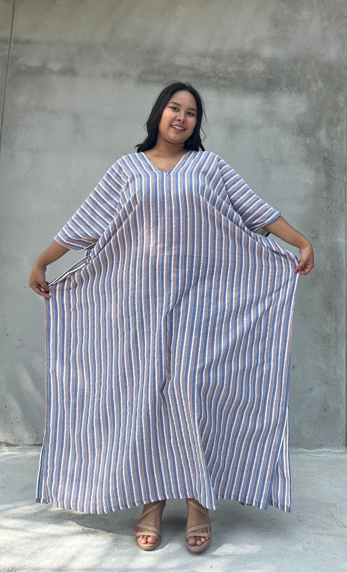 Mala Handworks Ella Plus Size Cotton Kaftan with Mist Stripes