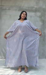 Mala Handworks Ella Plus Size Cotton Kaftan with Mist Stripes