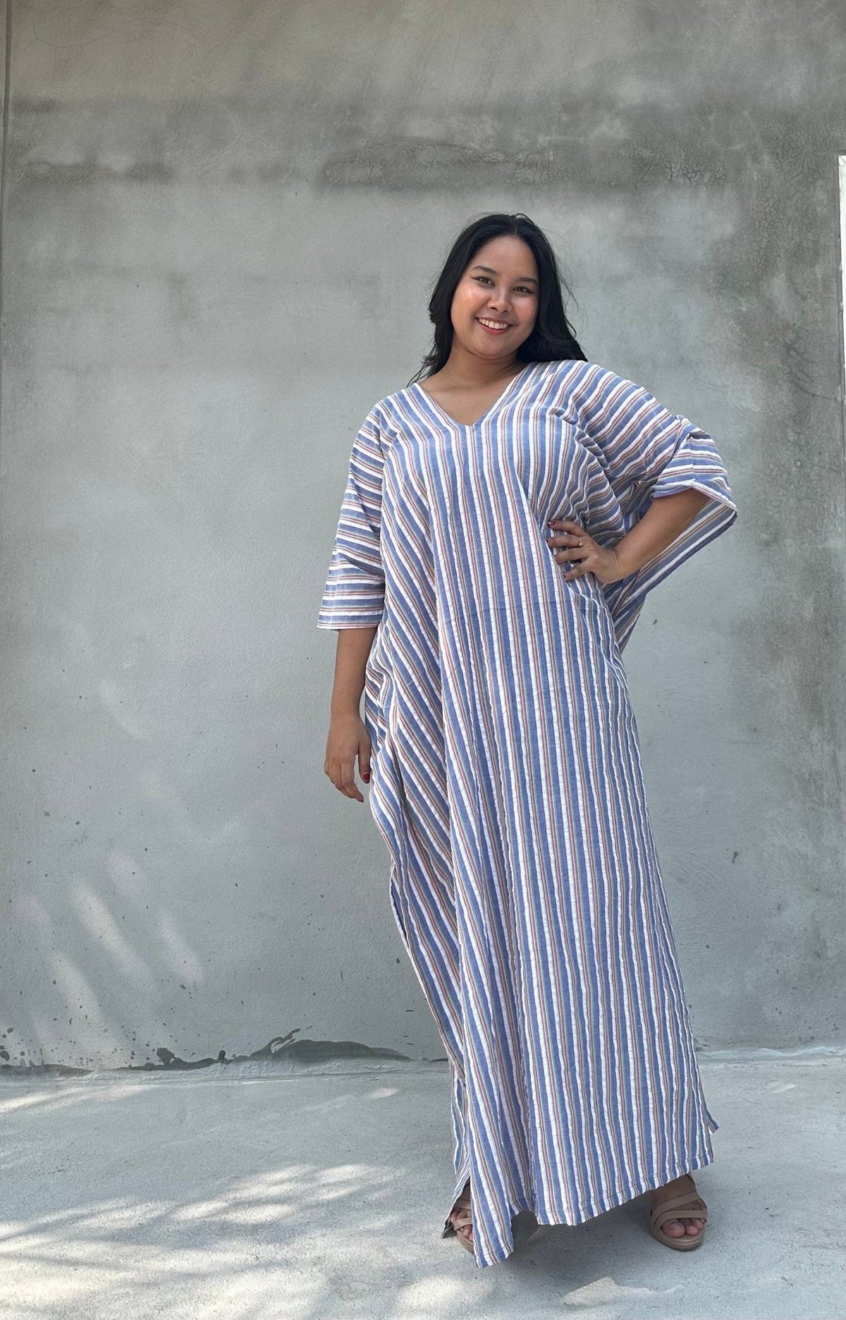 Mala Handworks Ella Plus Size Cotton Kaftan with Mist Stripes