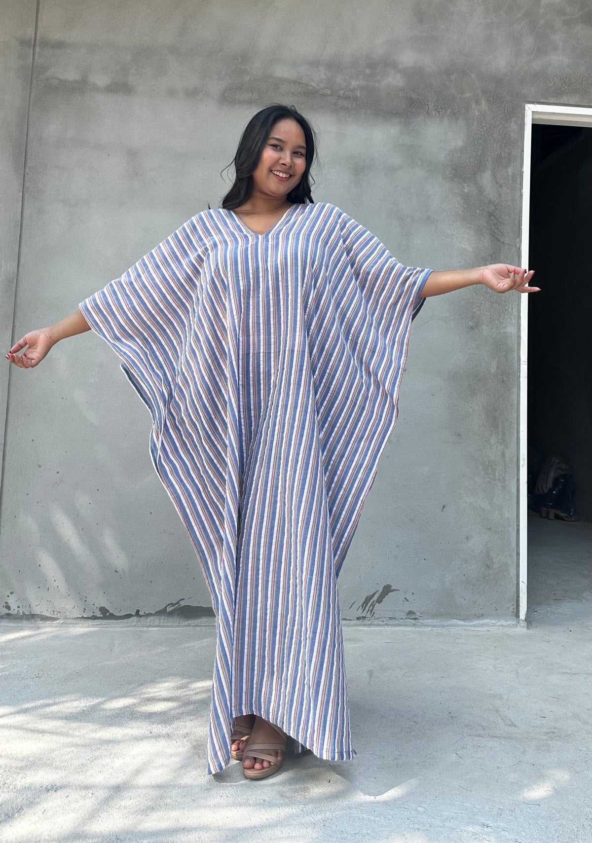 Mala Handworks Ella Plus Size Cotton Kaftan with Mist Stripes