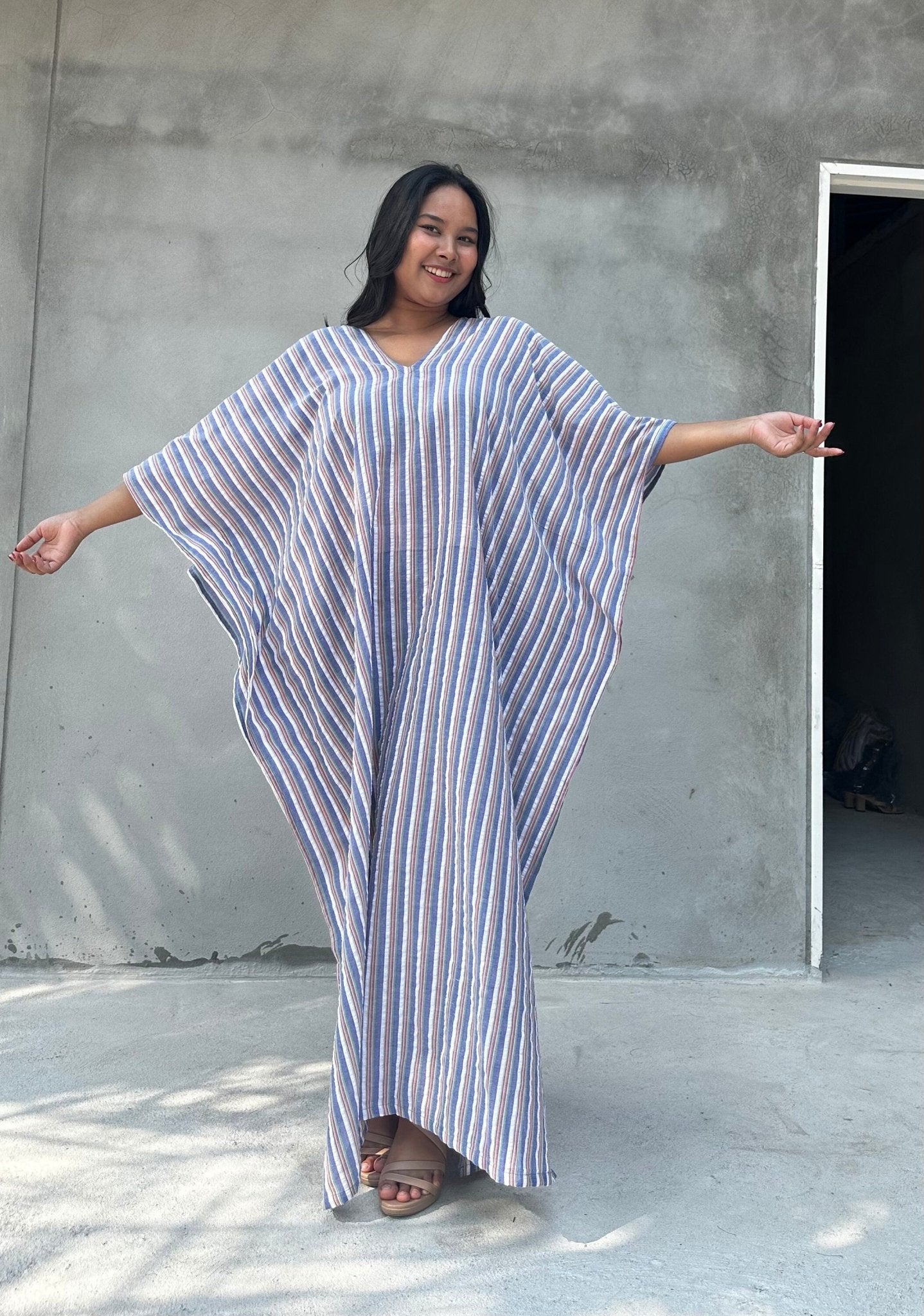 Mala Handworks Ella Plus Size Cotton Kaftan with Mist Stripes