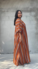 Mala Handworks Ella Plus Size Cotton Kaftan with Orange and Brown Stripes