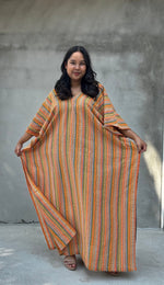 Mala Handworks Ella Plus Size Cotton Kaftan with Orange Stripes