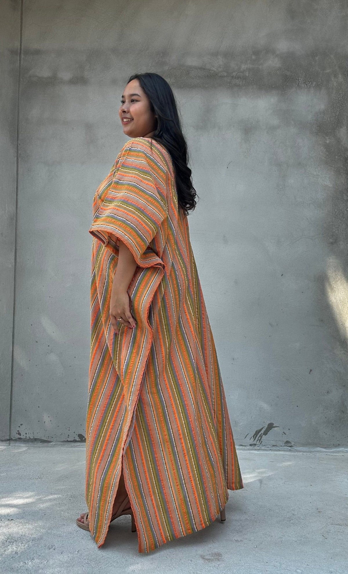 Mala Handworks Ella Plus Size Cotton Kaftan with Orange Stripes