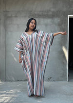 Mala Handworks Ella Plus Size Cotton Kaftan with Peach and Silver Stripes