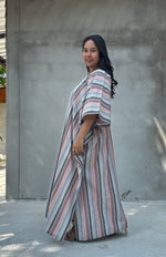 Mala Handworks Ella Plus Size Cotton Kaftan with Peach and Silver Stripes